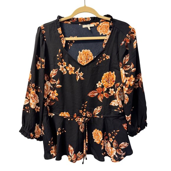 Maurices Tops - Maurices Womens Floral Peplum Blouse Blue & Orange Sz L Polyester top